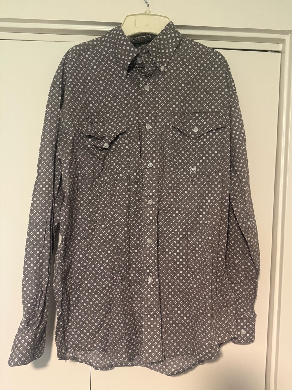 Roper Grey Button-Down Shirt with White Diamond Print